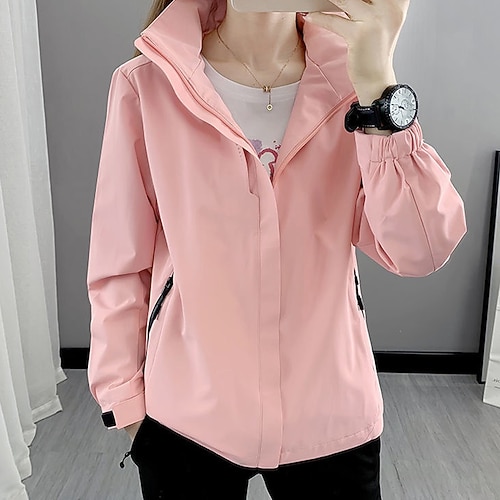 Damen Wanderjacke Winter Herbst Draussen Wasserdicht Winddicht Multi-Pocket Frontreißverschluss Leichte Jacke Vollreißverschluss Camping / Wandern / Höhlenforschung Wintersport Schwarz Rosa Rot Image