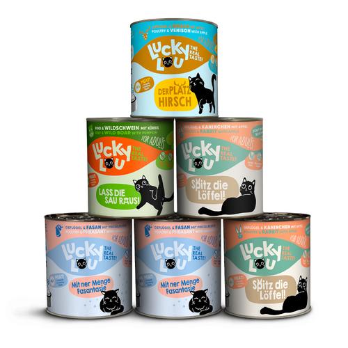 6x800g Wild Mix (4 Sorten) Lucky Lou Adult Katzenfutter nass