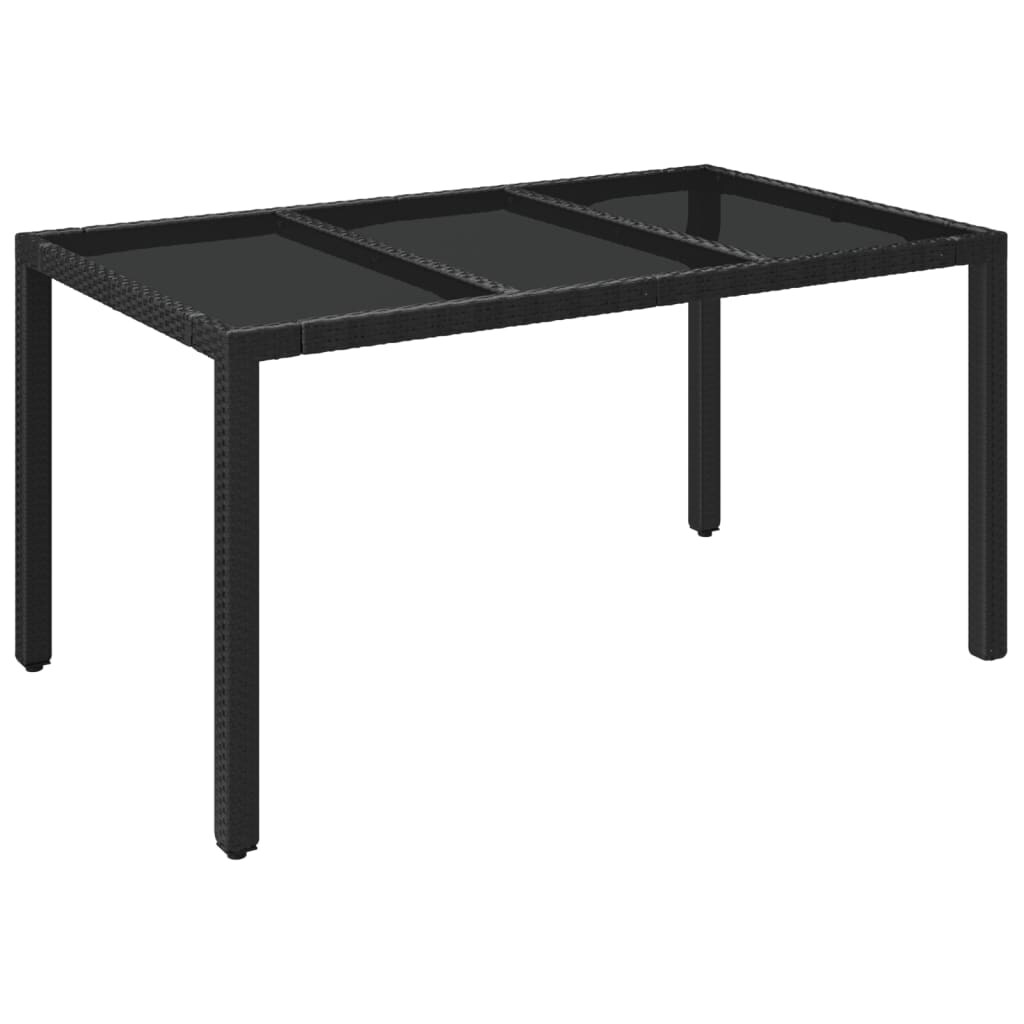 vidaXL Gartentisch mit Glasplatte Schwarz 150x90x75 cm Poly Rattan Image