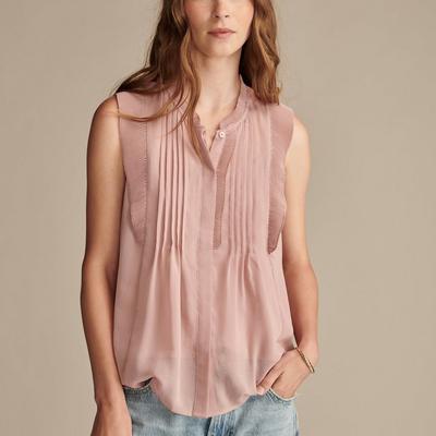 Lucky Brand Sleeveless Pintuck Blouse - Women's Clothing Blouses Tops Dress Shirts in Blush, Size 2XL