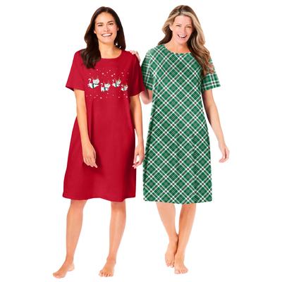 Plus Size Women's 2-Pack Short-Sleeve Sleepshirt by Dreams & Co. in Classic Red Reindeer Cat (Size 7X/8X)