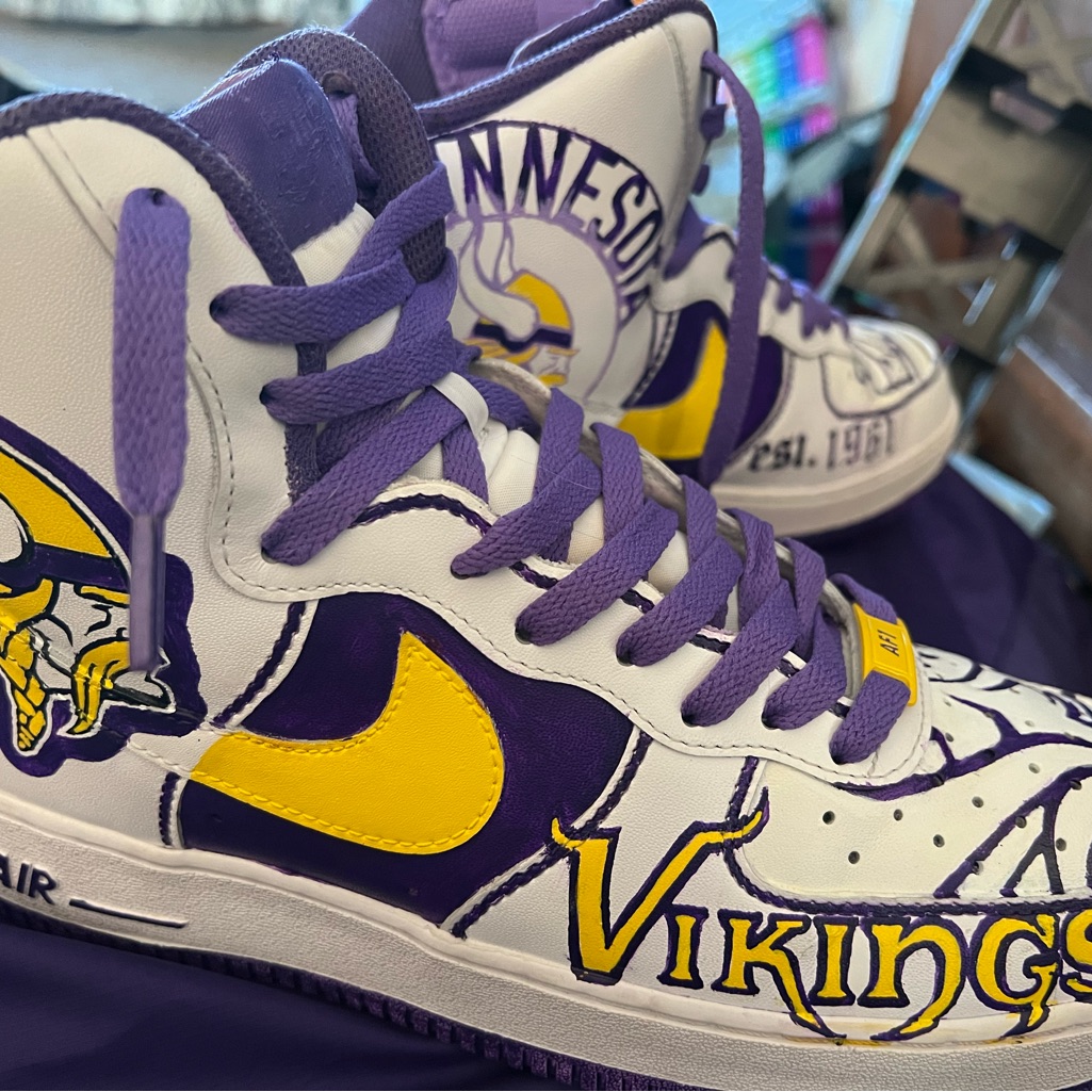 Nike Shoes | Custom Hand Painted Skolaf1 Size 10 - Nike Air Force 1 '07 High Triple White | Color: Purple/Yellow | Size: 10