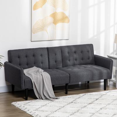 TEMU Upholstered 3 Seater Sofa Bed, Linen-feel Sleeper Futon Recliner With Storage And Cupholders, Grey