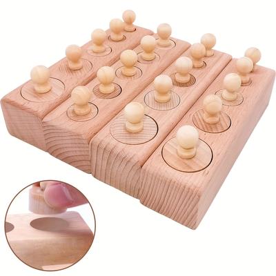 TEMU Wooden Cylinder Blocks For Kids - Educational Toy Set Of 4, Enhances Shape & Size , Grip Development, Preschoolers, Birthday & Holiday Gift