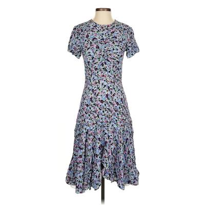 Jason Wu Casual Dress - DropWaist Ruffles Short Sleeve: Blue Floral Dresses - Women's Size 4