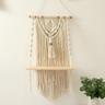 Macrame Wood Floating Shelves Handmade Woven Bohemian Wall Shelves Tapestry Cotton Woven Rope Hanging Shelves Decorative Storage Racks Holder Organizer Boho Decor For Home Bedroom Bathroom Plants