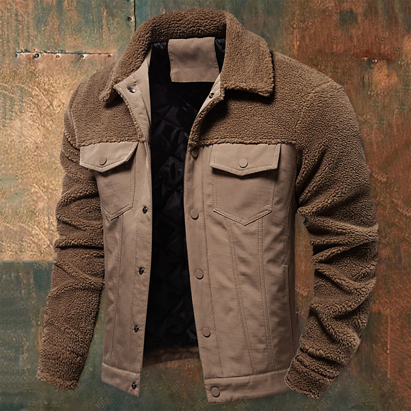 Men's Fleece Jacket Work Jacket Outdoor New Year Thermal Warm Patchwork Pocket Winter Spring Fall Cross-Seasons Patchwork Fashion Streetwear Turndown Navy Blue Khaki Army Green Jacket