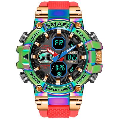 Smael New Alloy Colorful Gradient Men'S Electronic Quartz Sports Leisure Decoration Night Light Waterproof Calendar Display Alarm Clock Men'S Watch