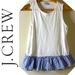 J. Crew Tops | Jcrew White Tank Top With Blue & White Striped Ruffled Hem, Sz Xs, Euc | Color: Blue/White | Size: Xs