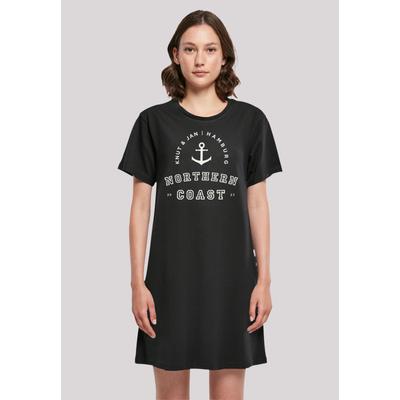 Shirtkleid F4NT4STIC "Northern Coast Nordsee Knut & Jan Hamburg", Damen, Gr. 4XL, schwarz, Obermaterial: 100% Baumwolle, casual, regular fit, Rundhals, Kurzarm ohne Bündchen, Kleider, Print Image