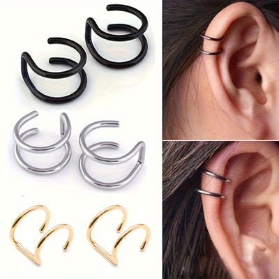 TEMU 3pcs U-shaped Double Clip Earrings Nose Ring Set C-shaped Clip Earrings Minimalist Fake Piercing Jewelry Set Lip Ring Earrings - With A Beautiful Gift Box