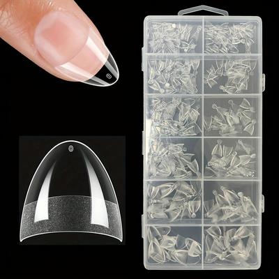 TEMU 600pcs Set Of Extra-short Almond-shaped Soft Gel False Nails - Pre-, Clear Acrylic Tips For Diy Manicures & Nail Art In 12 Sizes