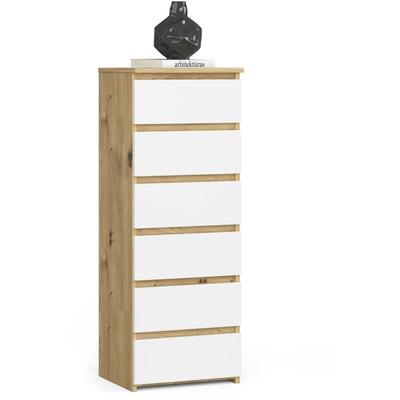 Kommode AKORD CL6 Eiche Artisan 40 cm 6 Schubladen Front Weiß B40 x H109 x T35 cm Image