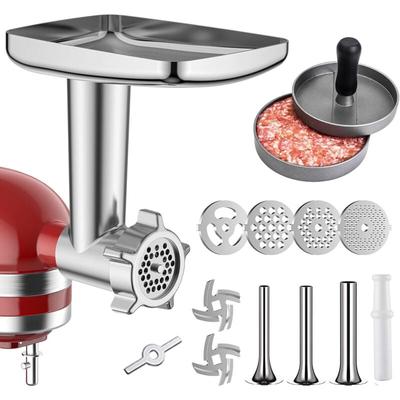 Fleischwolf-Aufsatz aus Metall für KitchenAid-Standmixer, Fleischwolf, Wurstfüller, inklusive 3