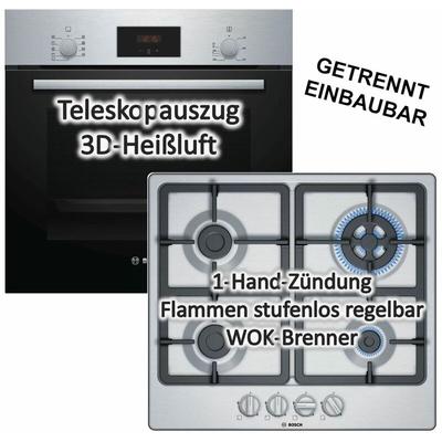 Bosch - Herdset Backofen EcoClean mit Gaskochfeld WOK-Brenner - autark, 60 cm