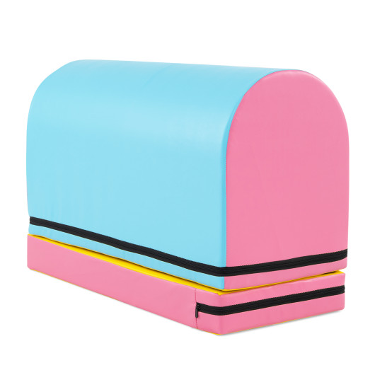 Costway Gymnastics Vaulting Box with Detachable Mat Carrying Handle for Kids-Blue