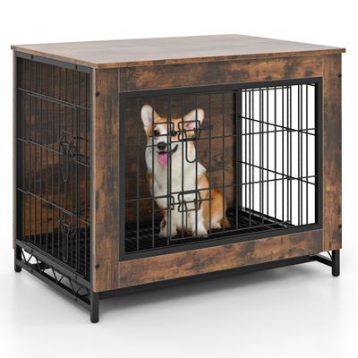 Costway Dog Crate Furniture with Double Lockable Doors and Removable Pull-out Tray-S