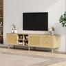 Wishdor - Meuble tv 180 x 40 x 55 cm en bois et rotin avec 2 portes en rotin, 2 tiroirs en rotin,