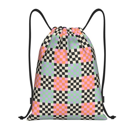 Kdxio Colorful Checkered Print Drawstring Backpack Bag Waterproof Draw String Back Sack Gym Drawstring Bags Swim Bag For Unisex