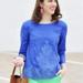 J. Crew Tops | J. Crew Embroidered Floral 3/4 Sleeve Linen Blouse In Royal Blue Size 4 | Color: Blue | Size: 4