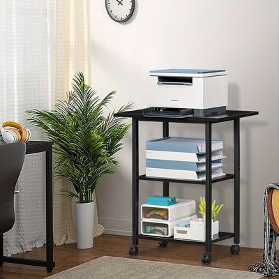 TEMU 3-tier Printer Stand, Industrial Mobile Printer Table With Storage Shelf And Steel Frame, Rolling Printer Cart Holder With Lockable Wheels For Home, Office (black)