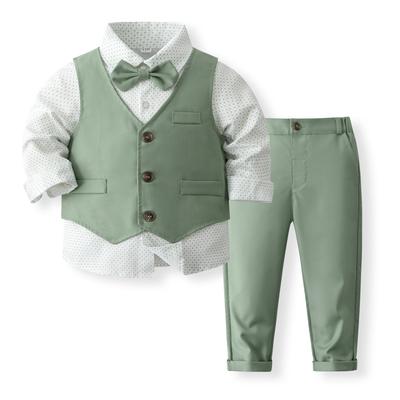 TEMU Boys' Elegant Gentleman Suit Set - V-neck, Long Sleeve & Pants With Bow Tie - Perfect For Parties & Formal Events