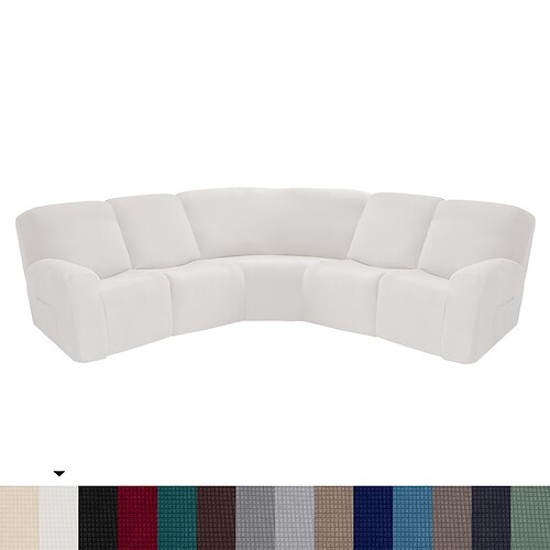 L-förmige Sofabezüge für Relaxsofas, dehnbare Sofabezüge aus Samt, waschbar (5-Sitzer-Eckliege, inklusive 4 Rückenlehnenbezügen)amp;Sitzbezug, 1 Ecksofabezug, 2 Armlehnenbezüge) Image