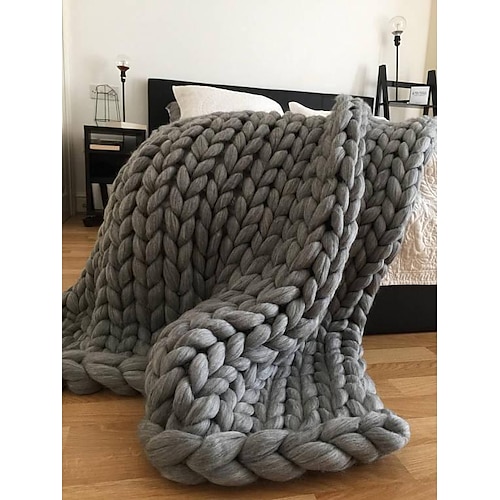 grob gestrickte Überwurfdecke, superdicke handgewebte Wolldecke, Sofadecke, Bezug, Strickdecke, dicke Fadendecke Image