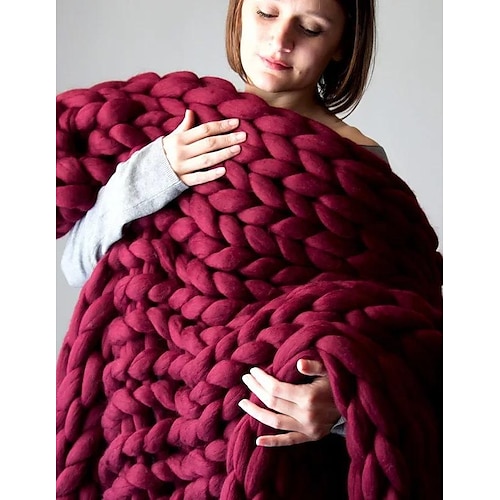 grob gestrickte Überwurfdecke, superdicke handgewebte Wolldecke, Sofadecke, Bezug, Strickdecke, dicke Fadendecke Image