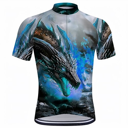 Herren Radtrikot Drache Kurzarm Fahhrad T-Shirt Oberteil mit 3 Gesäßtaschen Mountainbike MTB Straßenradsport Schnelltrocknend Frontreißverschluss Feuchtigkeitsableitend Sport Gelb Blau Purpur Image