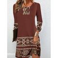 Damen Maxidress Sweatshirt-Kleid Winter Kleid Corsagenkleider Etuikleid Elegant Stilvoll Urlaub Party Strasse Regular Fit Blumen Langarm Rundhalsausschnitt Braun Sommer Herbst Winter