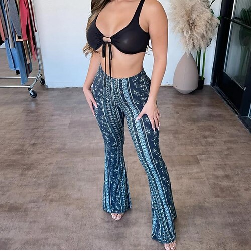 Damen Weite Hosenbeine Mode Volle Länge Hohe Taille Grafik Drucken Mikroelastisch Arbeit Alltagskleidung Dunkelbraun Goldgelb Rubinrot Violett Herbst Winter Lässiger Schnitt Image