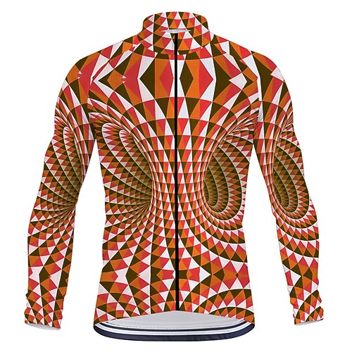 Herren Radtrikot Geometrie Langarm Fahhrad T-Shirt Oberteil mit 3 Gesäßtaschen Mountainbike MTB Straßenradsport Schnelltrocknend Frontreißverschluss Feuchtigkeitsableitend Sport Blau Orange Bekleidung Image