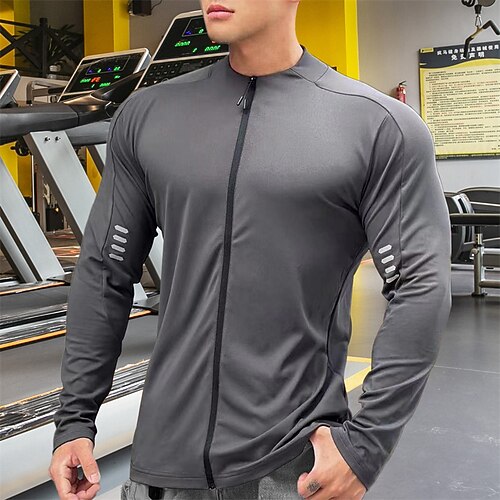 Herren Sportshirt Fitnessshirt Trainingsshirt Gepolstertes Kompressionsshirt Vollreißverschluss Langarm Trikot Lässig Athleisure Herbst Einfarbig Schnelltrocknend Weich Atmungsaktiv Fitnesstraining