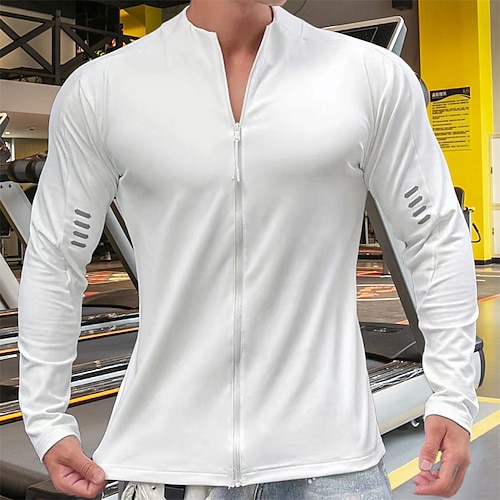 Herren Sportshirt Fitnessshirt Trainingsshirt Gepolstertes Kompressionsshirt Vollreißverschluss Langarm Trikot Lässig Athleisure Herbst Einfarbig Schnelltrocknend Weich Atmungsaktiv Fitnesstraining
