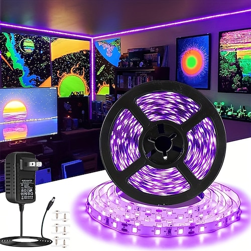 uv black light led strip light 16.4ft 5m flessibile 395-405nm 2835smd 8mm flessibile dc12v per indoor dance party illuminazione del palcoscenico vernice per il corpo