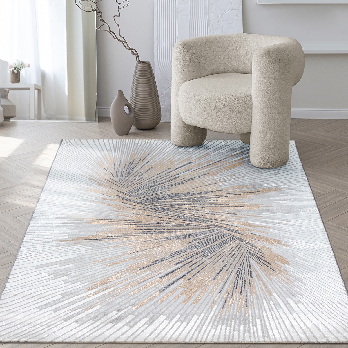 Teppich THE CARPET "Mila", grau, B:140cm H:8mm L:200cm, Polyester, Teppiche, Teppich, moderner Wohnzimmer Teppich elegant glänzender Flor