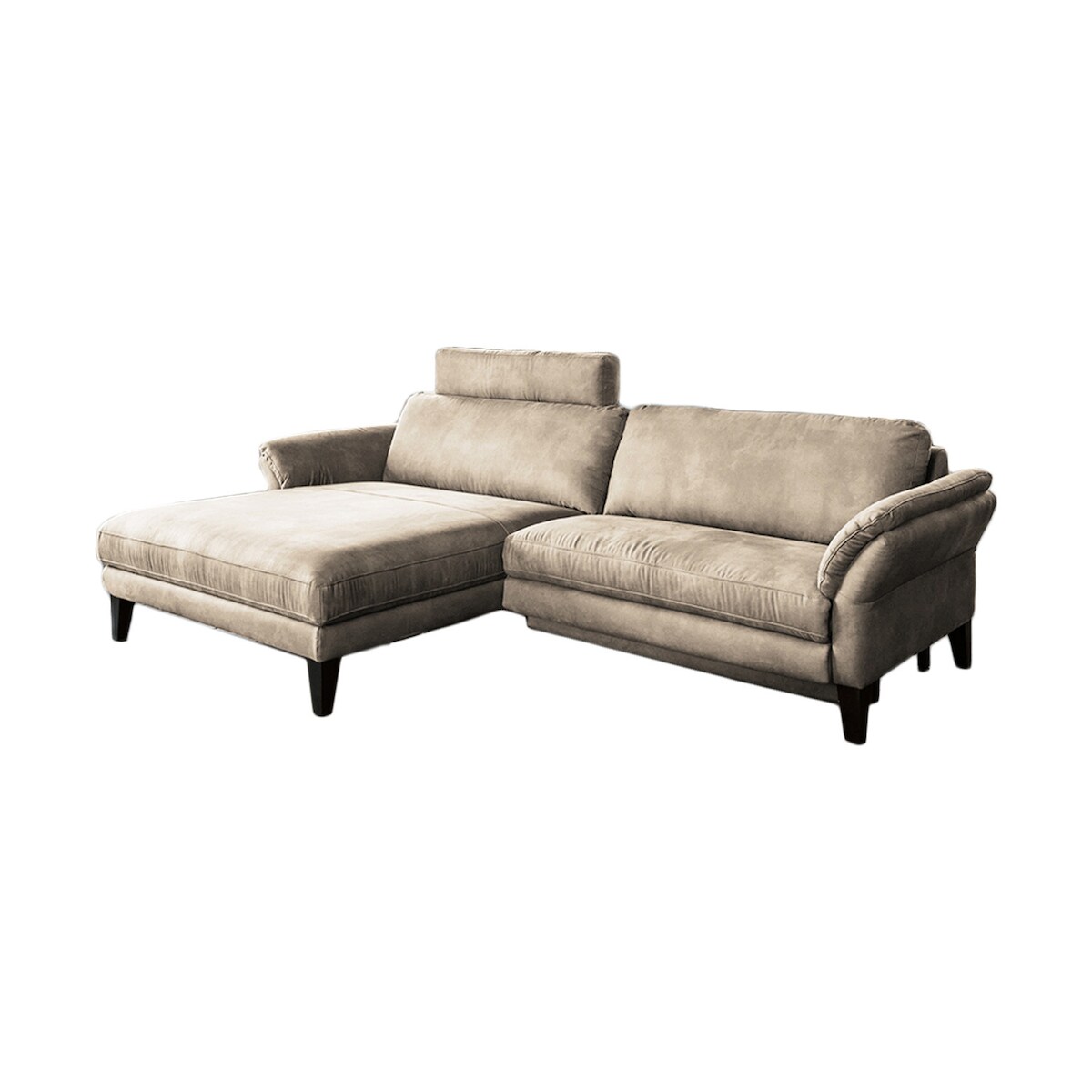 KAWOLA Sofa MALTA Ecksofa Stoff beige mit motorischer Relaxfunktion und Kopfstütze Recamiere links Image