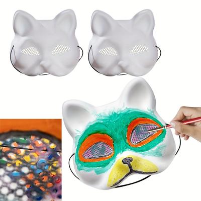 TEMU 2pcs Diy Cat Masks With Eye Mesh - Paintable, Perfect For & Christmas Costumes, Tiger & Fox Themes, Pvc For Furry Cosplay & Masquerade Parties