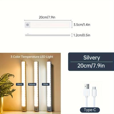 TEMU Motion Sensor Under Cabinet Light, Led Closet Lights, 3 Color Temperatures Dimmable Timer Rechargeable For Kitchen, Battery Powered Operated Lights Indoor For Closets Counter Cupboard Stairs Shelf