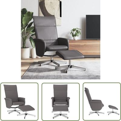 The Living Store - Relaxsessel mit Fußhocker Grau Kunstleder - Komfortsessel - Relaxsessel - Lounge Image