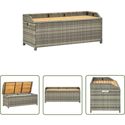The Living Store - Gartenbank mit Stauraum 120 cm Poly Rattan Grau - Gartensaison - Gartenbank Image