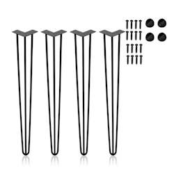 BERLINTABLES Premium Tischbeine 4 Stück Set 40 cm Schwarz massiv Stahl|Tischgestell Hairpin Legs 3 Streben Metall Tischfüße Büro/Schreibtisch/Esstisch Image