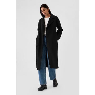Gap Womens Black Belted Double Faced Wool-Blend Trench Coat - Black