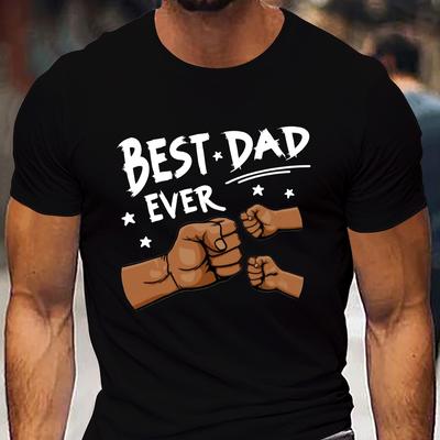 TEMU Men's Creative Summer T-shirt, Casual Short Sleeve Crew Neck Top, With Best Dad Ever Print Men's Versatile Comfy Clothing For Everyday Wear