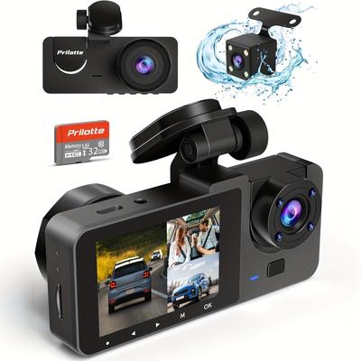 TEMU 3 Channel Dash Cam Front And Rear Inside, 4k Full Uhd Dash Camera For Cars With Free 32gb Sd Card, Built-in , Wdr, 24h Parking Mode, Loop Recording Christmas Gifts, Car Accessories