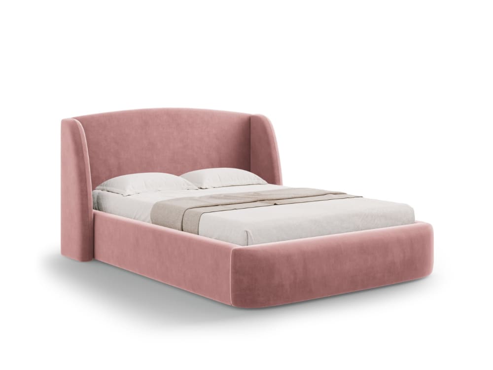 Letto a cassettone con testiera 160x200cm in velluto rosa