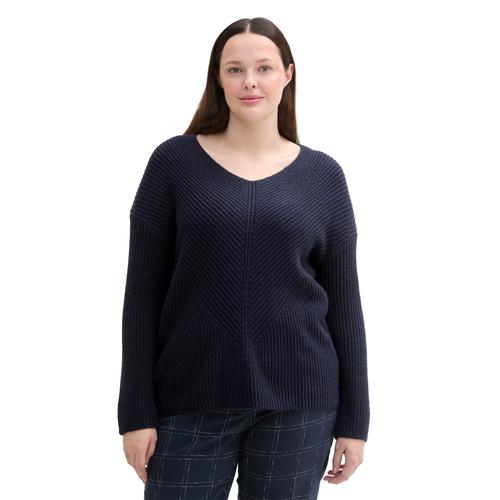 Strickpullover TOM TAILOR PLUS Gr. 48, blau (sky captain blue) Damen Pullover mit Rippstruktur