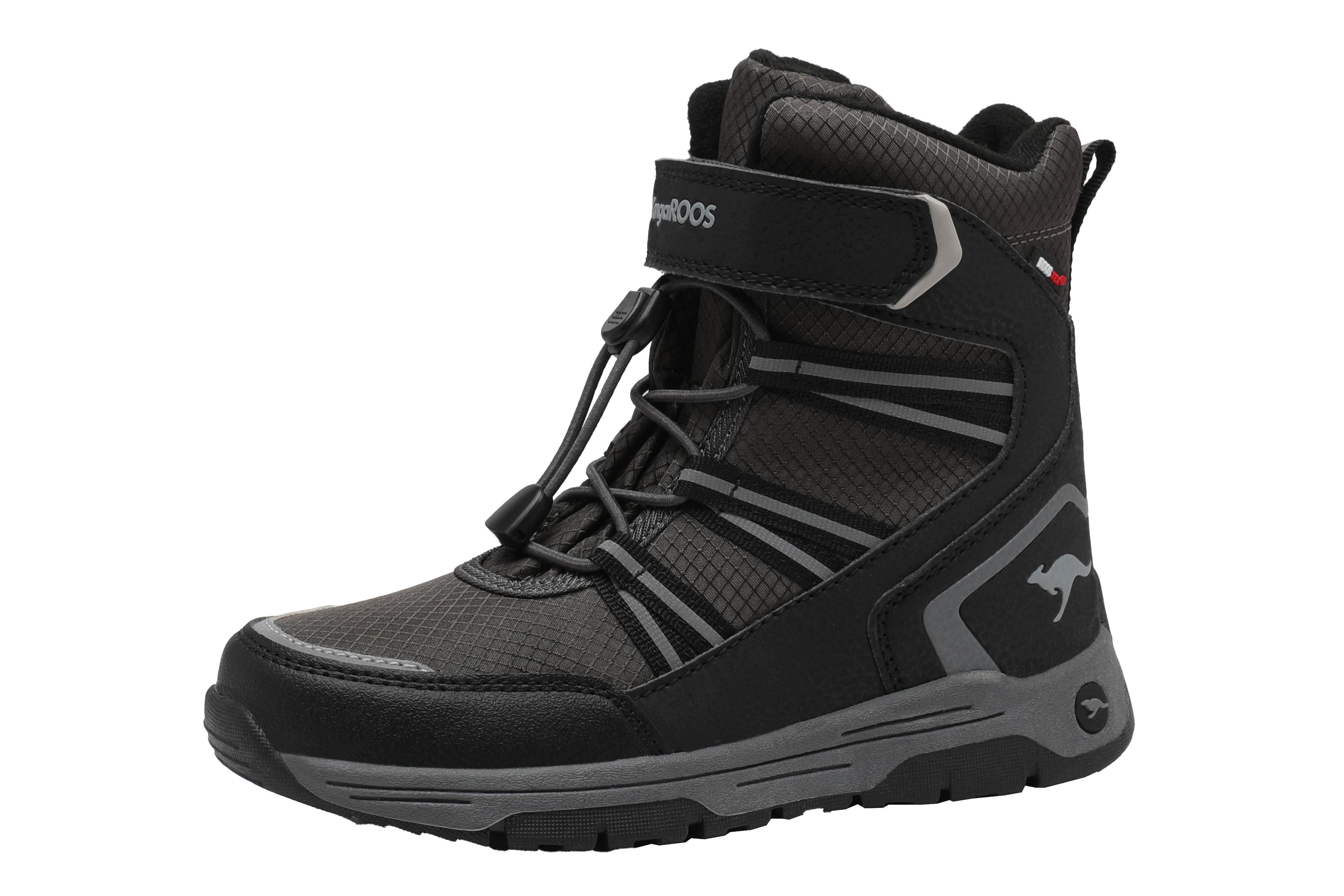 Winterstiefel KANGAROOS "K-MJ Eldora EV RTX", Jungen, Gr. 33, schwarz (jet schwarz, steel grau), Synthetik, Textil, Schuhe Winterstiefel, Snowboots, Winterboots, Winterschuhe, wasserdicht, gefüttert