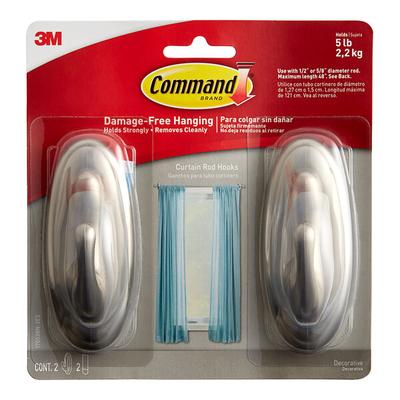 3M Command™ 7100228391 5 lb. Brushed Nickel Curtain Rod Hook Set
